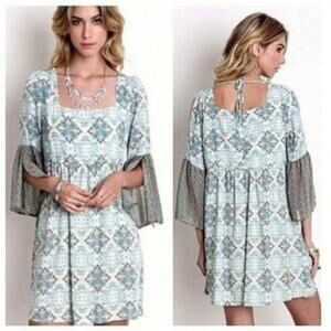 Umgee Slit Bell Sleeve Peasant Dress BOHO